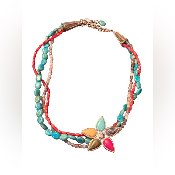 Studio Barse Jewelry - Barse sterling silver 925 multi strand gemstone flower southwestern  necklace